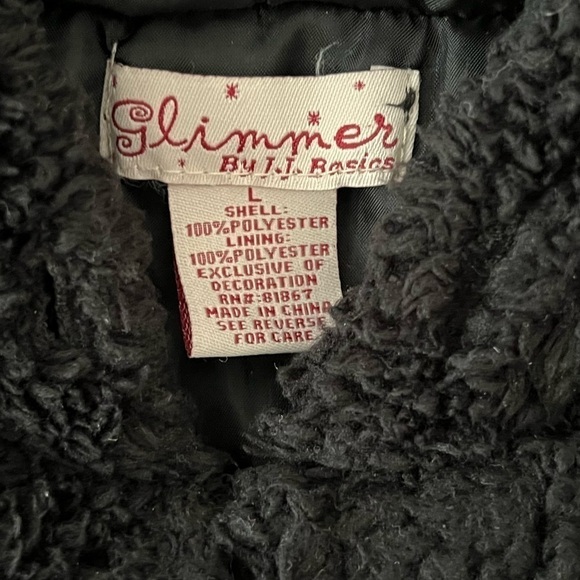 Glimmer Faux Shearling Black Hooded Full Zip Winter Vest Size Large - Picture 3 of 3